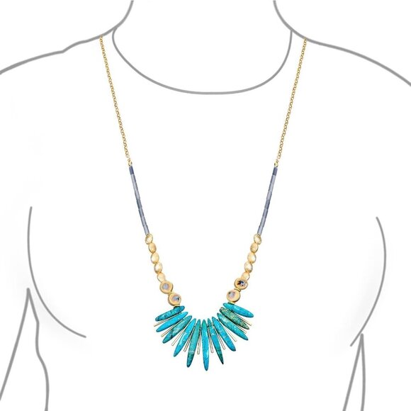 🆕 Women Blue Western Collar Choker Necklace Faceted Beads Stone Bib Fan Jewelry - Picture 3 of 4